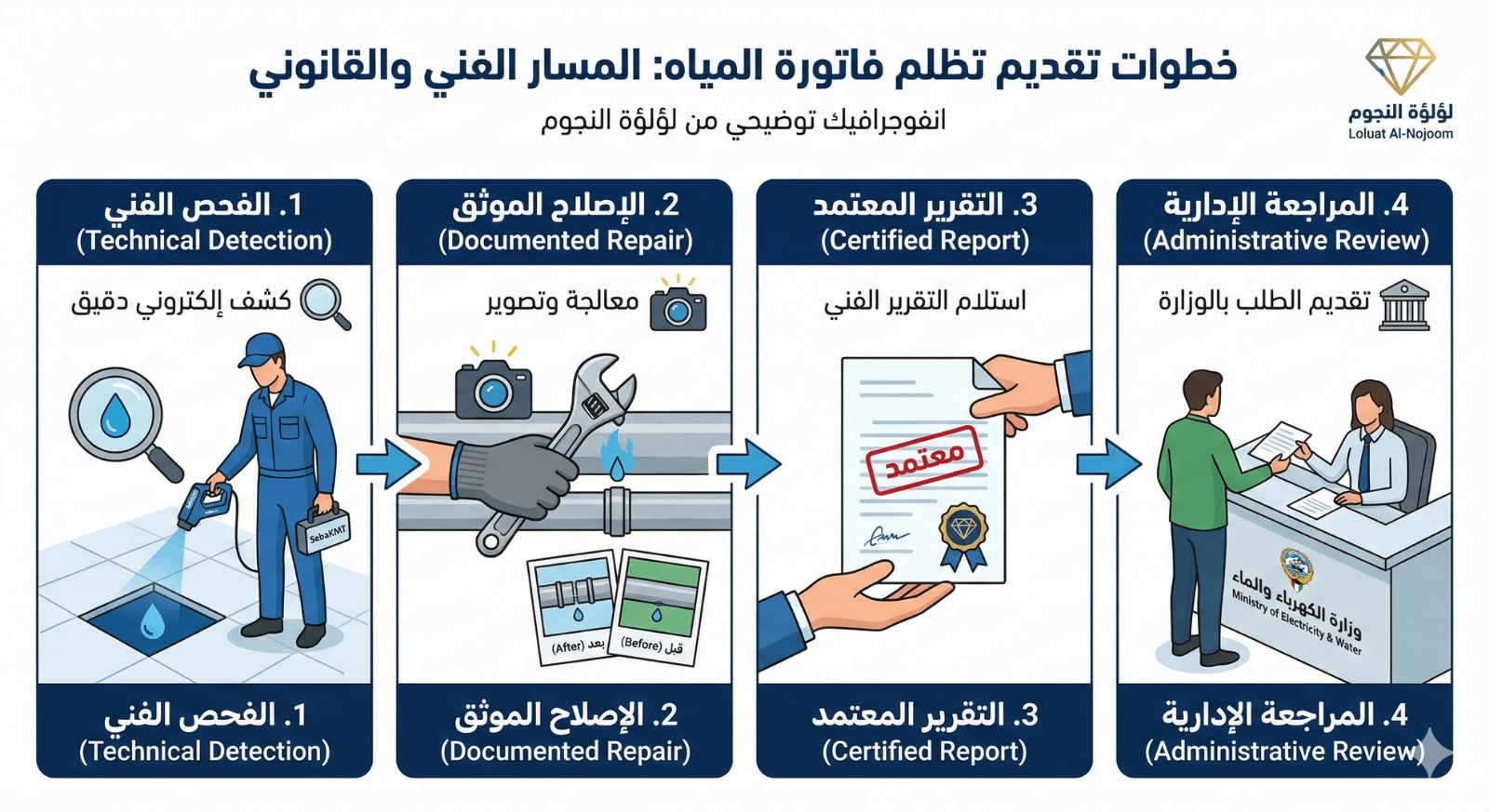 دليل تظلم فواتير المياه في الكويت 2026 | استرد حقوقك ووفر أموالك 2 بالخطوات دليل تظلم فواتير المياه في الكويت 2026